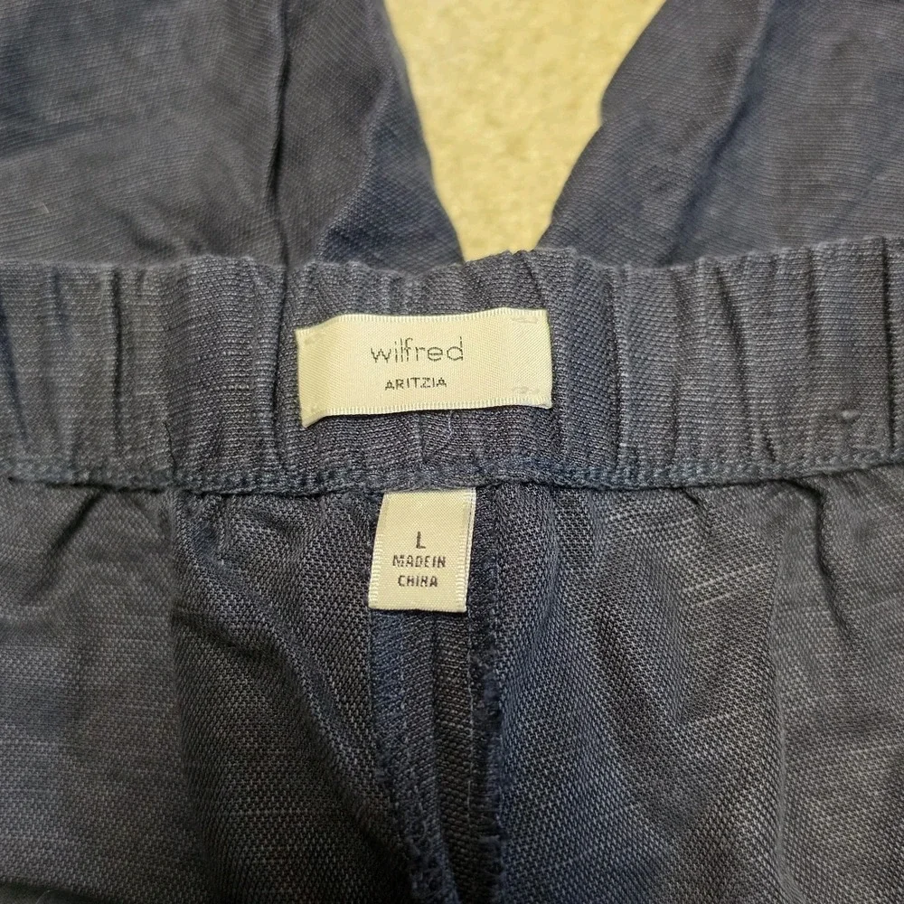 Aritzia Wilfred Womens The Lodge Cruiselinen Navy Blue Wide Leg Pull On Pants LG